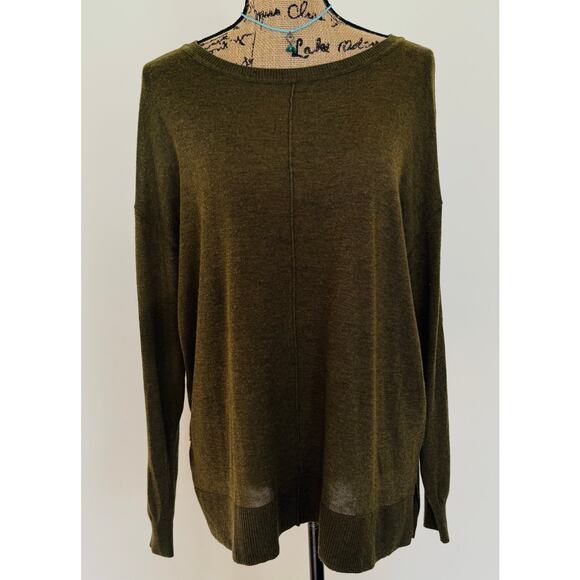 H&M Women Army Olive Green Crewneck Pullover Flowy Long Sleeve Tunic Top Medium - Picture 1 of 7